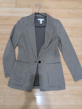 H&M - Classic Houndstooth Single-Button Blazer - Black & White Size 0